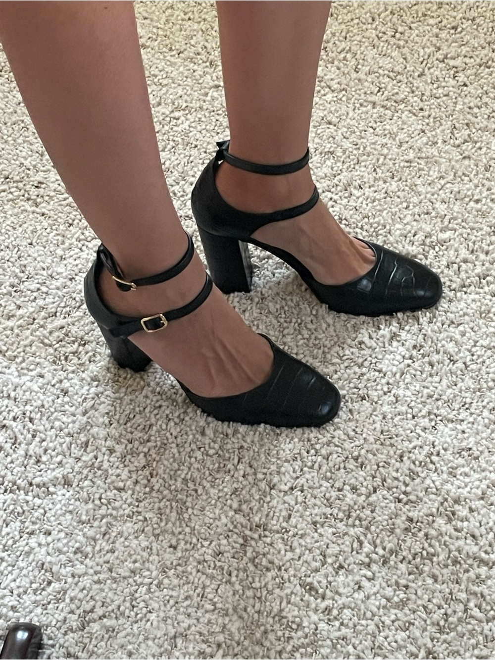 BIMANI MADRID Black Croc Leather Ankle Strap Block Heels EU 39 / US 8.5